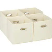 Relaxdays kastmand - set van 4 - opvouwbaar - 30x30x30 cm - 2 handgrepen - speelgoed - crème