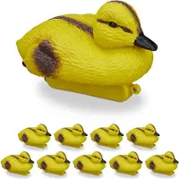 Relaxdays plastic eendjes - set van 10 - drijvende vijverdecoratie - eendenkuiken - geel-zwart