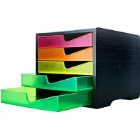 Styro Ladebox styroswing NEONline, 5 laden, uittrekstop & verzonken greep, stapelbaar, B 270 x D 340 x H 255 mm, polystyreen, zwart-multikleurig