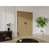 Vente-unique Hangende dubbele schuifdeur van hout en mdf - Licht naturel - 2 x H205 x L93 cm - BALERMA