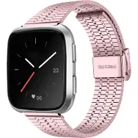 Strap-it Stalen Smartwatch bandje - Geschikt voor Fitbit Versa / Versa 2 roestvrij stalen bandje - rosé pink - Horlogeband / Polsband / Armband