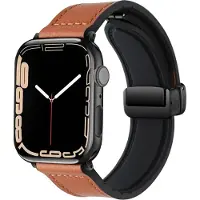 Strap-it PU lederen bandje met magnetische D-buckle sluiting - geschikt voor Apple Watch Series 1/2/3/4/5/6/7/8/9/10/11/SE/SE2/SE3 - Bandje PU leer voor iWatch maat: 38 / 40 / 41 / 42mm - bruin