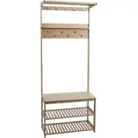 MCW Bamboe kapstok -N82, kapstok schoenenrek bank schoenenbank, kapstokhaken MVG 170x70x31cm