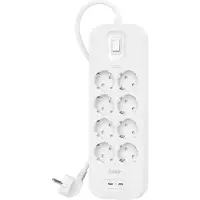 Belkin stekkerdoos met 8 stopcontacten + 2x USB-C, 900J, 30W, 2 meter, modelnummer SRB004vf2MV2
