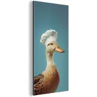 MuchoWow Aluminium schilderij 20x40 cm - Wanddecoratie metaal - Eend - Koksmuts - Cute - Vogel - Metalen muurdecoratie woonkamer - Decoratie industrieel - Foto op dibond - Industriële accessoires slaapkamer