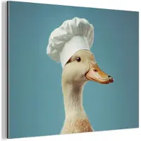 MuchoWow Aluminium schilderij 80x60 cm - Wanddecoratie metaal - Eend - Koksmuts - Cute - Vogel - Metalen muurdecoratie woonkamer - Decoratie industrieel - Foto op dibond - Industriële accessoires slaapkamer