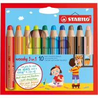 Stabilo woody 3 in 1 - Multi Talent Kleurpotloden - Etui Met 10 Kleuren