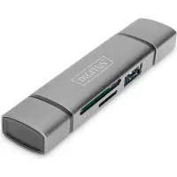 Digitus DA-70886 Externe geheugenkaartlezer / hub USB-A 3.0, USB-A, USB-C Grijs