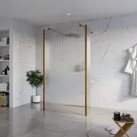 FortiFura Galeria Vrijstaande Inloopdouche - 110x200cm - Helder geribbeld - antikalk - 8mm veiligheidsglas - 2 zijwanden 40cm - wandsteunen en hoekprofielen - Geborsteld koper PVD (Koper) SW927772