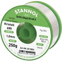 Stannol Kristall 600 Fairtin Soldeertin, loodvrij Loodvrij Sn96,5Ag3Cu0,5 REL0 250 g 1 mm