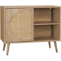 Sweeek Dressoir met 1 deur en plank houtlook en rotan 80cm Naturel