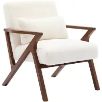 Sweeek Scandinavische fauteuil van walootkleurig hout en imitatiebonteffect Wit