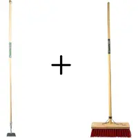 Synx Tools Rechte schoffel 14cm & Nylons StraatBezem 35cm - Schoffel met Steel - 160 cm steel met hilt - Buiten bezem Kunststof haren - Bezem met Steel 150 cm - Schrobborstels