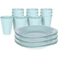 PlasticForte Verjaardag/kinder/camping borden/beker set - 24x stuks - mintgroen - kunststof - onbreekbaar