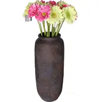 DK Design Kunstbloemen boeket Gerbera - 8x - 72 cm - lichtgroen/fuchsia - real touch - kunst zijdebloem