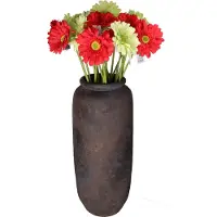 DK Design Kunstbloemen boeket Gerbera - 8x - 72 cm - lichtgroen/rood - real touch - kunst zijdebloem