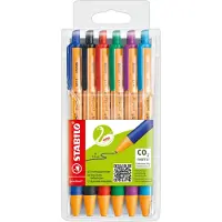 Stabilo Pointball Intrekbaar Balpen Kleurenassortiment 0,5 mm Medium Balpen Navulbaar 79% Gerecycled 6 Stuks