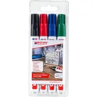 Edding 3300 permanent marker - zwart, rood, blauw, groen - 4 stiften - beitelpunt 1-5 mm - sneldrogende permanent marker - water- en wrijfvast -voor karton, kunststof, hout, metaal - universele marker