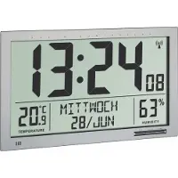 TFA-Dostmann 60.4517.54 Wandklok Zendergestuurd 36.8 cm x 23 cm x 2.9 cm Zilver Groot display