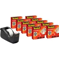 Scotch Voordeelset tafelafroller + 10 rollen Crystal plakband, voor rollen tot B 19 mm, zwart