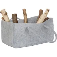 Relaxdays houtmand van vilt - haardhout tas - draagtas - vilttas - flexibel - opbergmand grijs