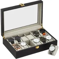 Relaxdays Horlogebox + juwelenopslag, Kijkdoos, Zwart