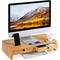 Relaxdays Monitorstandaard met 2 laden, Monitorstijgers, Bruin