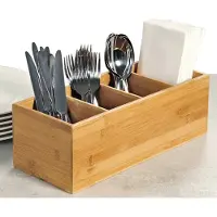 Kesper Bestekbak/keuken spullen/kruiden organizer - 4-vakken - bamboe hout - 36 x 12 x 14 cm - Bestekbakken