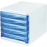 Helit ladebox, 5 laden, A4, polypropeen, behuizing wit/schuiflade blauw transparant