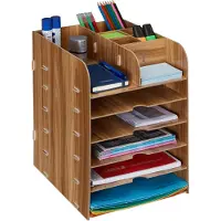 Relaxdays bureau organizer - documentenbak - brievenbak - desk organizer - pennenbak - dark Brown