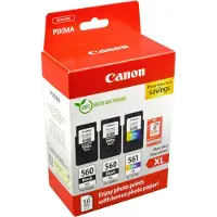 Canon Inktcartridge PG-560 + PG-560 + PG-561 photo value pack (PG-560XL) Zwart + 3 kleuren Multipack