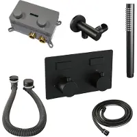Brauer Edition Inbouw Badthermostaat - Drukknoppen - Badafvoer/vulcombinatie - Staafhanddouche - Mat Zwart - Kranen, Badkranen, Inbouw Badkranen