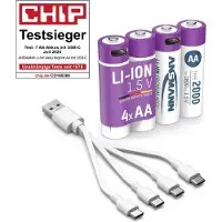 Ansmann Li-Ion oplaadbare batterijen Mignon AA, 1,5 V, Type 2000 (min. 1800 mAh), 3,26 Wh, Type C opladen, 4 stuks