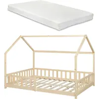 En.casa Kinderbed Hesel huisbed met matras en uitvalbeveiliging 140x200 cm houtkleurig [] [neu.haus]