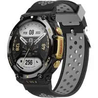 Strap-it Siliconen Smartwatch bandje - Geschikt voor Amazfit T-Rex 2 sport bandje - zwart/grijs - Horlogeband / Polsband / Armband
