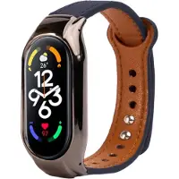 Strap-it Leer Smartwatch bandje - Geschikt voor Xiaomi Mi Band 7 leren bandje - blauw - Horlogeband / Polsband / Armband