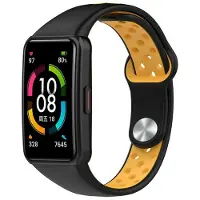 Strap-it Siliconen Smartwatch bandje - Geschikt voor Honor Band 6 sport bandje - zwart/geel - Horlogeband / Polsband / Armband