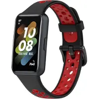 Strap-it Siliconen Smartwatch bandje - Geschikt voor Huawei Band 7 sport bandje - zwart/rood - Horlogeband / Polsband / Armband - Huawei band 7