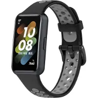 Strap-it Siliconen Smartwatch bandje - Geschikt voor Huawei Band 7 sport bandje - zwart/grijs - Horlogeband / Polsband / Armband - Huawei band 7