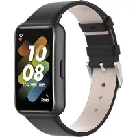 Strap-it Leer Smartwatch bandje - Geschikt voor Huawei band 7 leren bandje - zwart - Horlogeband / Polsband / Armband - Huawei band 7