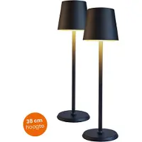 Goliving Essence Tafellamp Oplaadbaar – 2 Stuks – Draadloos en dimbaar – Moderne touch lamp – Nachtlamp Slaapkamer – 38 cm – Zwart