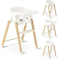 Deryan Luxe Kinderstoel - Meegroei kinderstoel - Inklapbaar - Wit/Houtlook