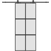 vidaXL - Schuifdeur - met - beslagset - 90x205 - cm - gehard - glas - zwart