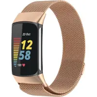 Strap-it Milanees Smartwatch bandje - Geschikt voor Fitbit Charge 5 Milanese band - rosé goud - Horlogeband / Polsband / Armband
