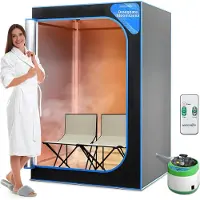 SereneLife , Sauna ,Draagbare sauna voor Thuis, 2-Persoons Stoomsauna Tent met 4L Stomer- 2 Opvouwbare Sauna Stoelen- Afstandsbediening -180 x 120 cm - Zwart