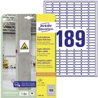 Avery Paper Labels L7871-20, voor etiketten, sterk klevend, wit, 25,4 x 10 mm, 20 x A4 vellen, 3780 stuks.