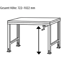 Manuflex Werktafel Ergo K, met zwengel, 2000 x 800 mm, tafelblad kunststof, robijnrood