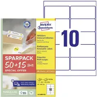 Avery-Zweckform L4744REV-65 Universele etiketten 96 x 50.8 mm Papier Wit 65 vellen Weer verwijderbaar Inkjet, Laser (zwart/wit), Laser (kleur), Kopiëren
