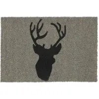 Relaxdays deurmat kokos - met hert - 40 x 60 cm - antislip - voor voordeur - buiten - grijs-zwart