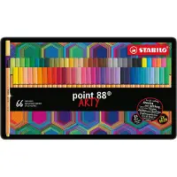 Stabilo point 88 - Premium Fineliner - Fine 0,4 mm - Metalen Etui Met 66 Stuks - Met 65 Verschillende Kleuren